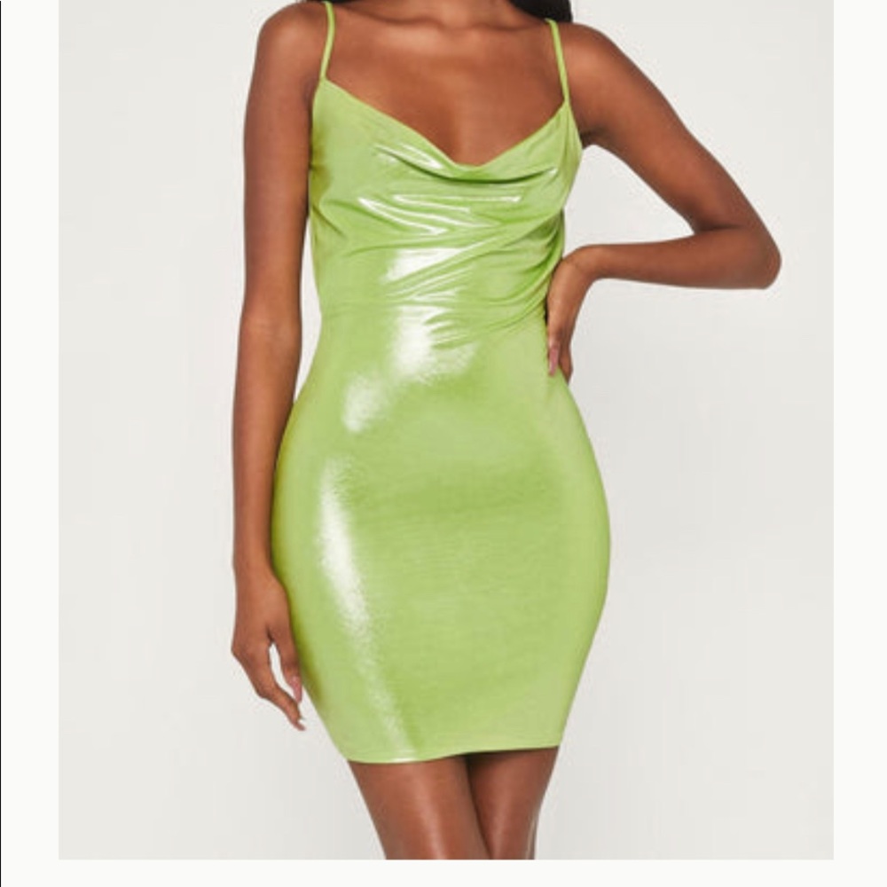 **NWT MESHKI COWL NECK MINI DRESS - LIME GREEN